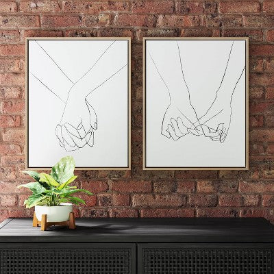  (Set Of 2) 16" X 20" Hands Framed Canvas - Threshold™: Modern Wall Art, Vertical Orientation, Sawtooth Back
