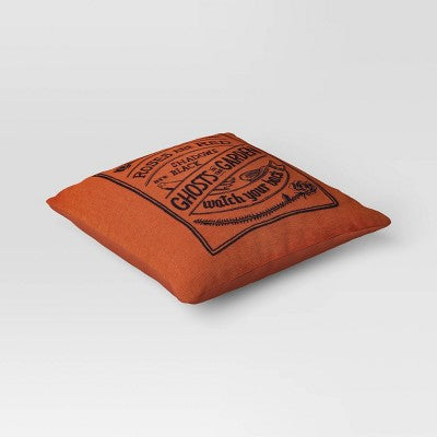  Embroidered Ghosts In The Garden Square Halloween Throw Pillow Orange - Threshold™
